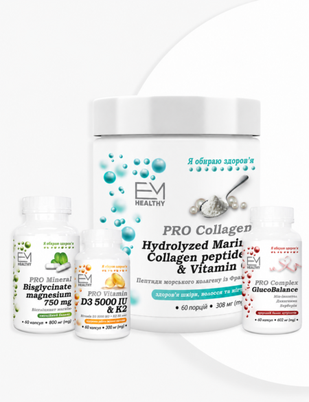 PRO Healthy Box: PRO Collagen peptides, PRO Mineral Magnesium 750 mg, PRO Vitamin D3 & K2, PRO Complex GlucoBalance