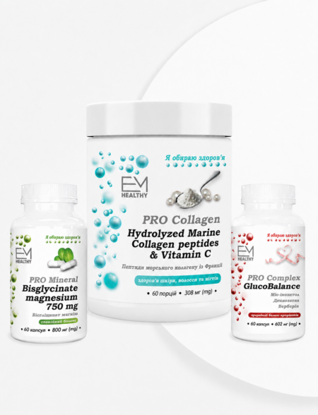 PRO Healthy Box: PRO Collagen peptides, PRO Mineral Magnesium 750 mg, PRO Complex GlucoBalance